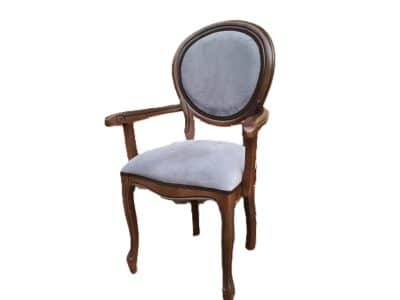 Palermo scaun tapitat cu brate, finisaj nuc, stofa catifelata gri